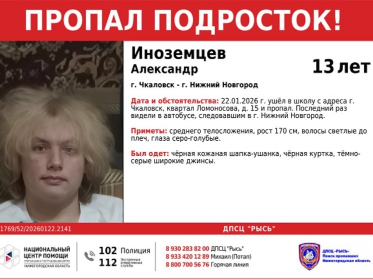 В Нижегородской области разыскивают пропавшего 13-летнего школьника